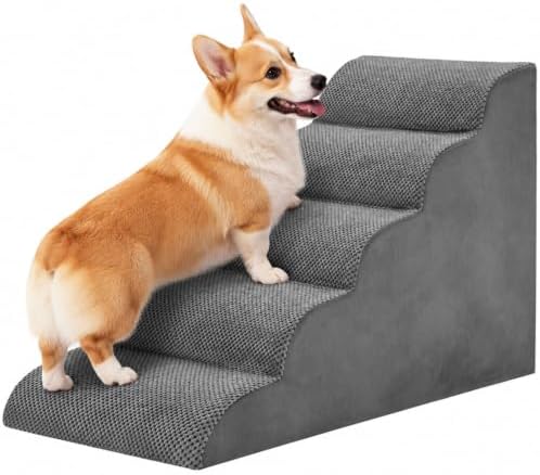 NEWBULIG 5-Step Dog Stairs, 22.8" H Dog Steps for Sofa and Chair, Curved by NEWBULIG