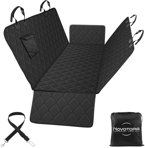 Dog Car Seat Cover for Back Seat 100% Waterproof, Long-Lasting and Soft Nonslip Backseat Dog Cover for Cars, SUVs and Trucks, 600D Oxford Fabric, Black, Standard (54" W x 59" L) by Novotopia