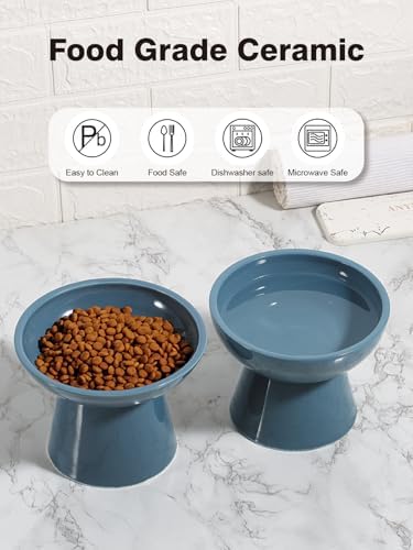 LoeJan Elevated Cat Food and Water Bowls Set, Extra Wide and Raised Ceramic Feeder, Anti-Vomit Whisker-Free Pressure Feeding Bowl for Kittens Adult Small Dogs (Deep Blue) - Image 6