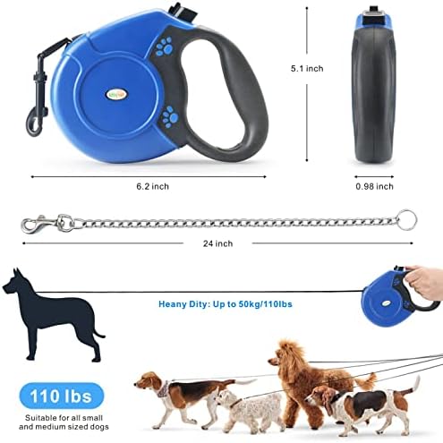 Idepet Heavy Duty Retractable Dog Leash Steel Chain 16ft Pet Leashes - Image 4