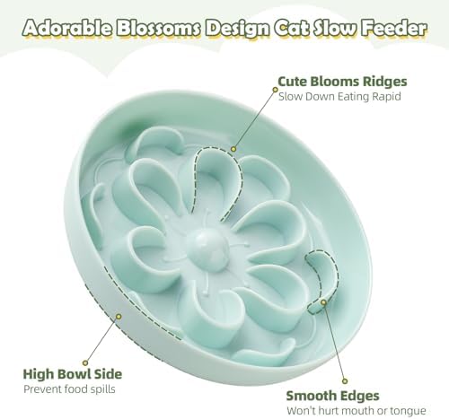 Slow Feeder Cat Food Bowl - Melamine Slow Eating Bowl for Dry & Wet Food - Cute Blossom Maze Cat Dish - Healthy Feeding, Whisker Friendly, Dishwasher Safe - 6.3''W x 1.1''H - Image 3