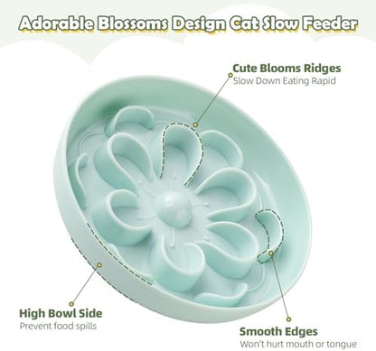 Slow Feeder Cat Food Bowl - Melamine Slow Eating Bowl for Dry & Wet Food - Cute Blossom Maze Cat Dish - Healthy Feeding, Whisker Friendly, Dishwasher Safe - 6.3''W x 1.1''H - Image 3