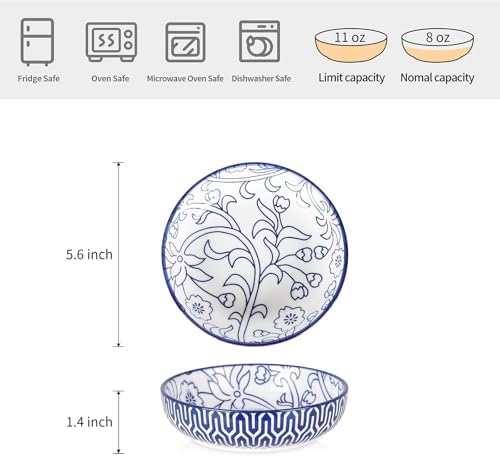 Selamica 5.6 Inch Ceramic Cat Bowls, Set of 6, Vintage Blue - Image 2