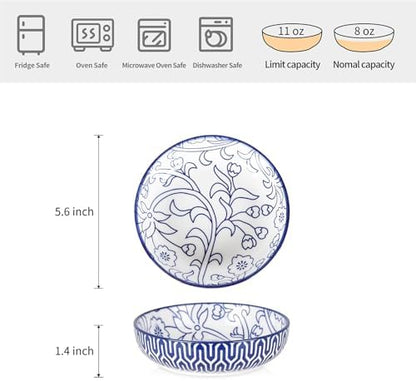 Selamica 5.6 Inch Ceramic Cat Bowls, Set of 6, Vintage Blue - Image 2