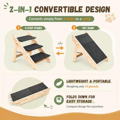 Wooden Dog Stairs & Ramp for Small Medium Dogs and Cats, Foldable Pet Steps - Image 6