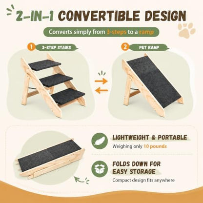 Wooden Dog Stairs & Ramp for Small Medium Dogs and Cats, Foldable Pet Steps - Image 6