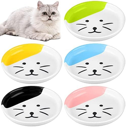 Hillban 5 Pcs Ceramic Cat Food Plate Set, 6'' Shallow Dish, Multicolor, Cat by Hillban