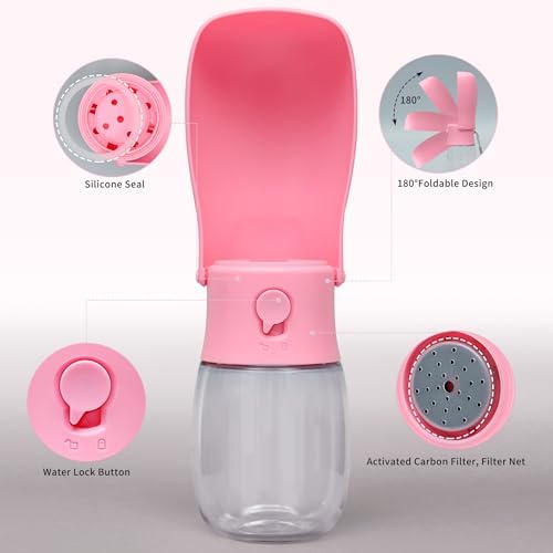 Portable Dog Water Bottle 10oz Pink - Image 2