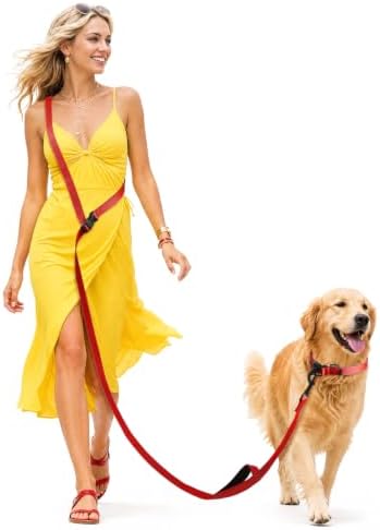 Hands Free Dog Leash, 5.9-8.2ft Multifunctional Crossbody Rope with Explosion-Proof Handle and Adjustable Training Hands Free Leash for Medium Dog Walking Running Hiking Travel Red by HeelayHappyEveryDay