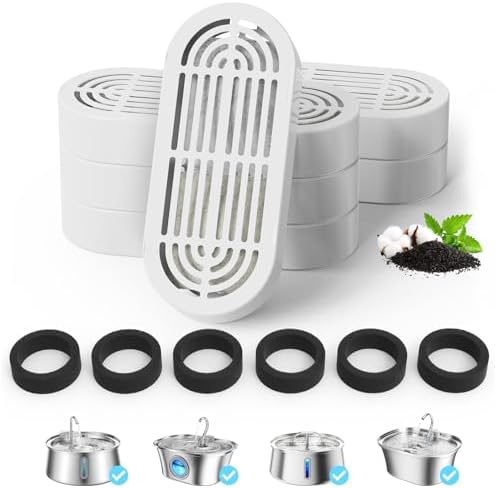 Cat Water Fountain Filter Pet Drinking Fountain Filter for 3.2L/108oz Cat Drinking Fountain and 4L/134oz Stainless Steel Pet Water Fountain (6 Filters & 6 Pre-Filter Sponges) by ITSCUTE