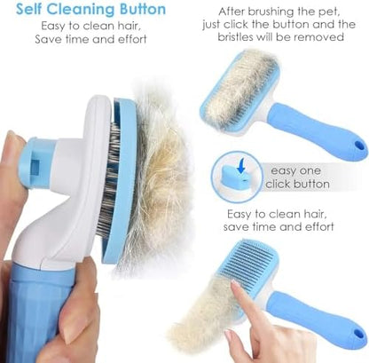 Generic Pet Grooming Brush, Blue - Self Cleaning Hair Brush for Dogs and Cats, Removes Loose Undercoat, Bristles with Massage Particles, Ergonomic Handle, For Long or Short Hair Breeds - Image 4