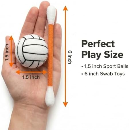 Glaciart One Cat Qtip Toy Set, 5 Pcs Wool Felt Cat Sport Balls (1.5 Inch) & 6 Pcs Cotton Swab Cat Toys, Natural Wool Cat Toys for Indoor Cats - Image 3