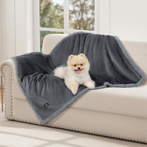 Luciphia Waterproof Bed Blanket Washable, Soft Sherpa Fleece Puppy Reversible Throw Blankets for Medium Large Dog Cat, Furniture Cover Protector Couch from Liquid Pee and Pet Fur, Light Grey,85" x 57" - Image 5