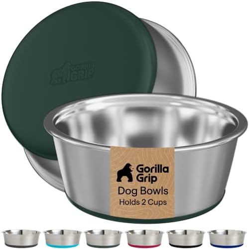 GORILLA GRIP Dog Bowls, Food Grade Stainless Steel, Set of 2, 2 Cup, Green by GorillaGrip