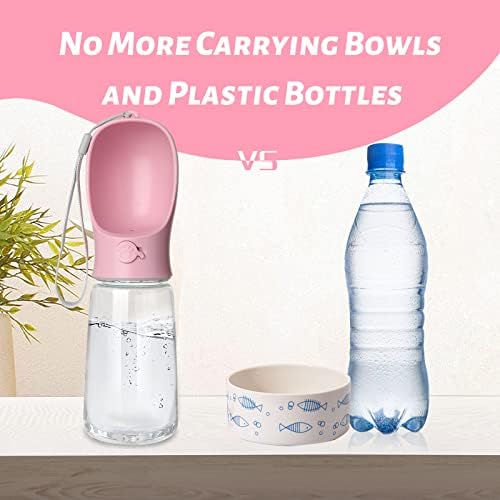 Kalimdor Dog Water Bottle, Leak Proof Portable Puppy Water Dispenser with Drinking Feeder for Pets Outdoor Walking, Hiking, Travel, Food Grade Plastic (19oz Pink) - Image 2