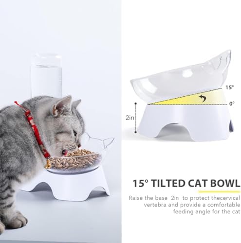 MILIFUN Double Dog Cat Bowls - Pets Water and Food Bowl Set, 15°Tilted Water and Food Bowl Set with Automatic Waterer Bottle for Small or Medium Size Dogs Cats - Image 2