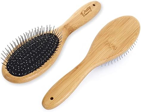 Molain Dog Grooming Brush - 20mm Stainless Steel Round Pins, Bamboo Handle, No Scratch Brush for All Hair Types (1Pc) by Molain