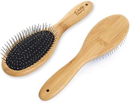 Molain Dog Grooming Brush - 20mm Stainless Steel Round Pins, Bamboo Handle, No Scratch Brush for All Hair Types (1Pc) by Molain