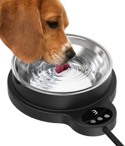 Heated Water Bowl for Dog & Cat, 3 Temperature Settings & 12H Timer, Outdoor Heated Pet Bowl with BPA-Free and 50oz Removable Stainless Steel Bowl, Anti-Chew Cord, for Chickens, Ducks, Birds by BEMOKURI