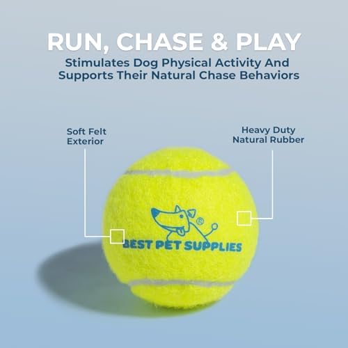 Best Pet Supplies Interactive Squeaky Dog Chew Toy, Ideal Dog Toys for Chewers, Small, Medium & Large Dogs, and Fetch Lovers - Tennis (Yellow), Large (Pack of 4) - Image 3