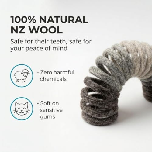 Glaciart One Felt Spring Cat Toy – 3 Pcs Soft Fuzzy Enrichment 100% Natural Wool - Interactive Stretchable Play Cat Toy Set - Safe for Pets, Non-AZO Colored Dyes - 30” Long - Image 2