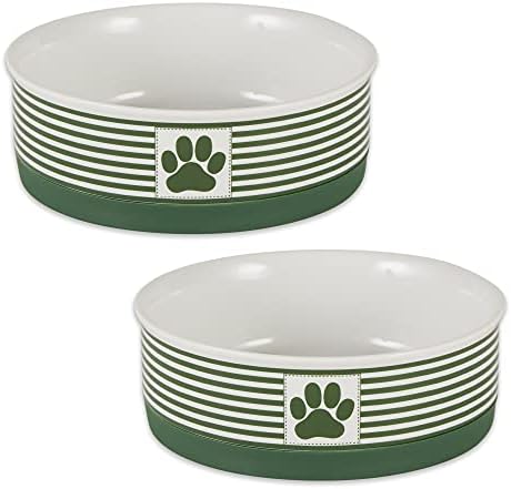Bone Dry Paw & Patch Ceramic Pet Collection, Medium Set, 6x2, Hunter Green, 2 Piece (5742) by BoneDry