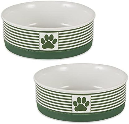 Bone Dry Paw & Patch Ceramic Pet Collection, Medium Set, 6x2, Hunter Green, 2 Piece (5742) by BoneDry
