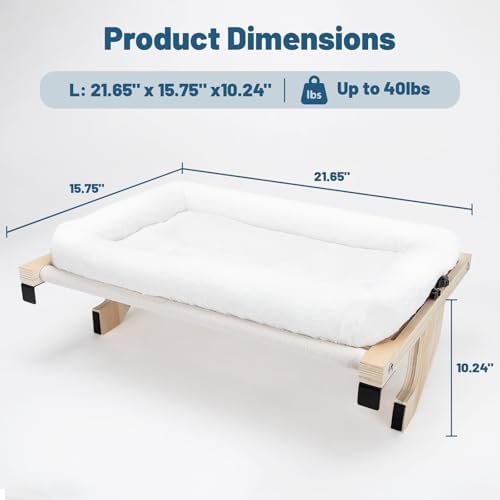Cat Sill Window Perch - 100% Natural Pine Frame, Soft Plush Fleece, Tool-Free Adjustment, Supports 50 lbs (Large-White) - Image 3