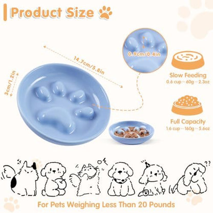 Cat Slow Feeder Bowl Set,2 Pcs Pastel Series Cat Plate for Dry and Wet Food - Image 2