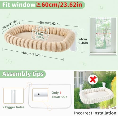 Sunhoo Foldable Cat Window Perch, Large Suction Cup Kitty Hammock, Tan - Image 4