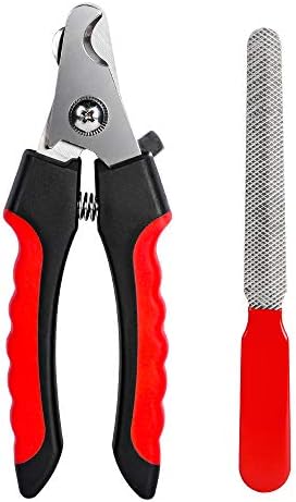 Dog Nails Clippers Trimmer with Safety Guard to Avoid Over-Cutting, Razor Sharp Blades with Bonus Dog Nail File, Cat Claw Clippers with Sturdy Non Slip Handles for Pets Dog Cat（Red & Black） by KTHZI