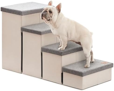 Love's cabin Dog Stairs for High Bed, Foldable Pet Stairs for Small Medium or Large Dogs Puppy with Storage for Bed or Couch, Cat Dog Steps Ramp with Zip up to 200 lbs, Light Grey, 4 Steps by Lovescabin