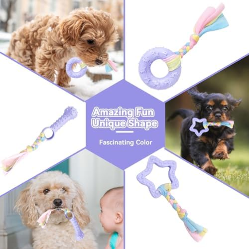 Petcare 6 Pack Puppy Teething Toys, Cute Purple Small Dog Chew Toys for Puppies 0-6 Months, Soft Rubber Rope Dog Teething Toys, Best Small Puppy Toys, Puppy Essentials Supplies - Image 5