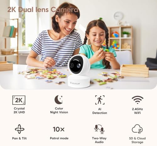 VSTARCAM Dual Lens Indoor Security Camera, 2K QHD with 10X Zomm, 360° Pan-Tilt 2.4GHz with Color Night Vision, Motion Detection, Real-time Alerts, 2-Way Audio, Cloud & SD Card Storage(up to 256GB) - Image 2