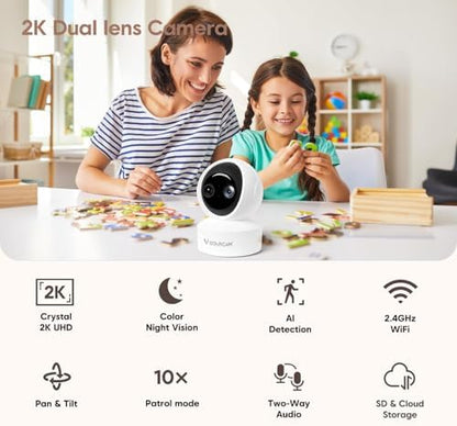VSTARCAM Dual Lens Indoor Security Camera, 2K QHD with 10X Zomm, 360° Pan-Tilt 2.4GHz with Color Night Vision, Motion Detection, Real-time Alerts, 2-Way Audio, Cloud & SD Card Storage(up to 256GB) - Image 2