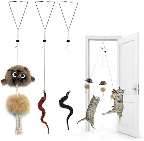 Cat Toys for Indoor Cats,Interactive Door Hanging Cat Toys Attached with Catnip/Feathers/Birds/Worm Toys for Cats/Kitten Toys(3 Pack) by URMYONLY