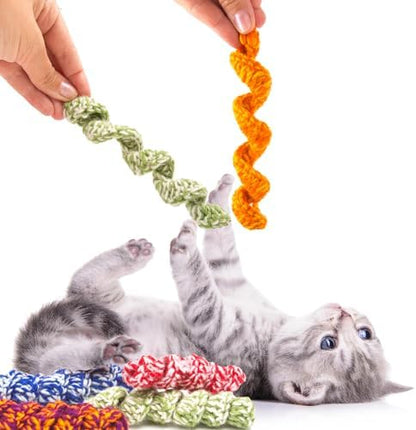 Glaciart One Crochet Spring Cat Toy – 5 Pcs Soft Fuzzy Enrichment 100% Natural Wool Yarn - Interactive Stretchable Play Cat Toy Set - Safe for Pets, Non-AZO Colored Dyes - Image 3