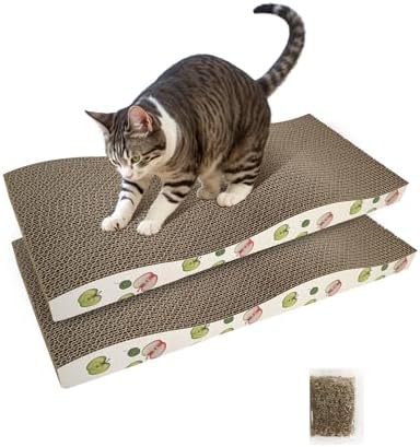 TIMHAKA Cat Scratching Board, Corrugate Cat Scratcher for Indoor Cats with Catnip, Cat Scratch Pad with Premium Scratch Textures Design, Cardboard Cat Scratcher with Double-Sided Usability (Pack of 2) by TIMHAKA