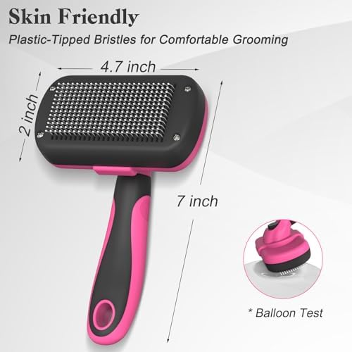 Swihauk Self Cleaning Slicker Brush for Dogs & Cats - Skin Friendly Grooming, Deshedding, Hair Removal for Puppies & Long/Short Haired Pets, Pet Supplies Accessory, Pink - Image 4