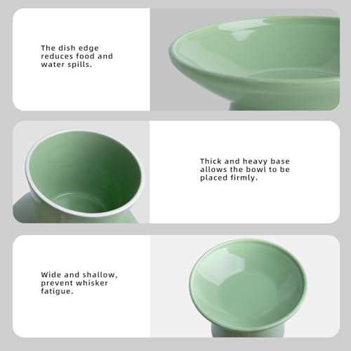 Ceramic Elevated Cat Food Bowls,6.2" Wide,2-Pack,Green - Image 5