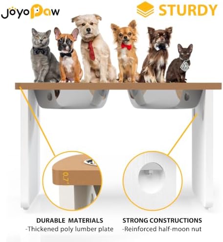 Elevated Dog Bowls, Waterproof Raised Dog Bowl for Medium & Large Dogs, HIPS Poly Lumber Stand with 2 Stainless Steel Bowls, Indoor & Outdoor Use (13'' Tall–68 oz Bowl, Teak - White) - Image 4