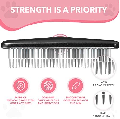 Dog rake deshedding dematting Brush Comb - Undercoat rake for Dogs, Cats, matted, Short,Long Hair Coats - Brush for Shedding, Double Row Stainless Steel pins - Reduce Shedding by 90% (Pink) - Image 4