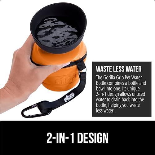 GORILLA GRIP Portable Dog Water Bottle, Food Grade Silicone, 16oz Orange - Image 3