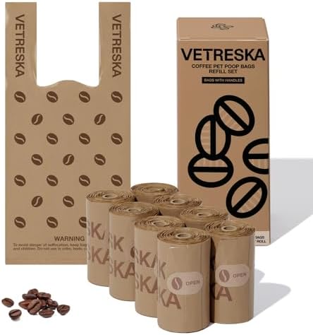 VETRESKA Dog Poop Bags with Handles 120 Count, Coffee Scented Waste Bags by VETRESKA