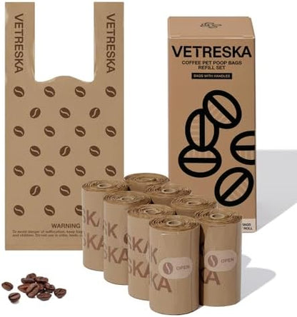 VETRESKA Dog Poop Bags with Handles 120 Count, Coffee Scented Waste Bags by VETRESKA