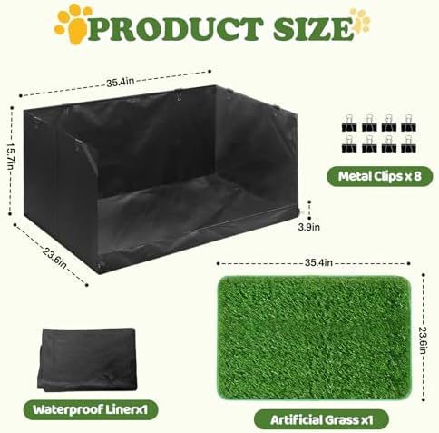 High Walls Dog Pee Pad Holder with Artificial Grass Foldable Indoor Dog Potty Tray 15.7 * 23.6 * 35.4 Inch Dogs Litter Box with Waterproof Liner for Puppies Small and Medium Dogs - Image 2