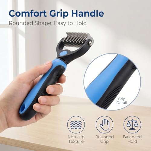 Dematting Comb for Dogs and Cats, Undercoat Rake Pet Brush for Long Hair, Deshedding Dog Brush Removes Tangles Knots and Loose Fur, Grooming Tool for Thick Coats - Image 2