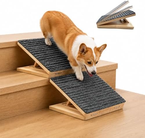 2 Pack Dog Ramp for Stairs, Adjustable Wood Ramp for Small Dogs by Unknown