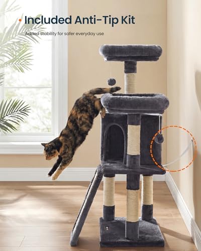 SONGMICS HOME Cat Tree, Cat Tower with Cat Cave, Scratching Ramp, Sisal Scratching Posts, Multi-Level Cat Condo for Indoor Cats, Dark Gray - Image 6
