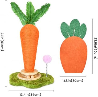 Carrot Cat Scratching Post and Wall Mounted Scratching Mat, Cute Tall Scratching Post,Indoor Nature Sisal Cat Scratcher for Cats and Kittens - Image 4